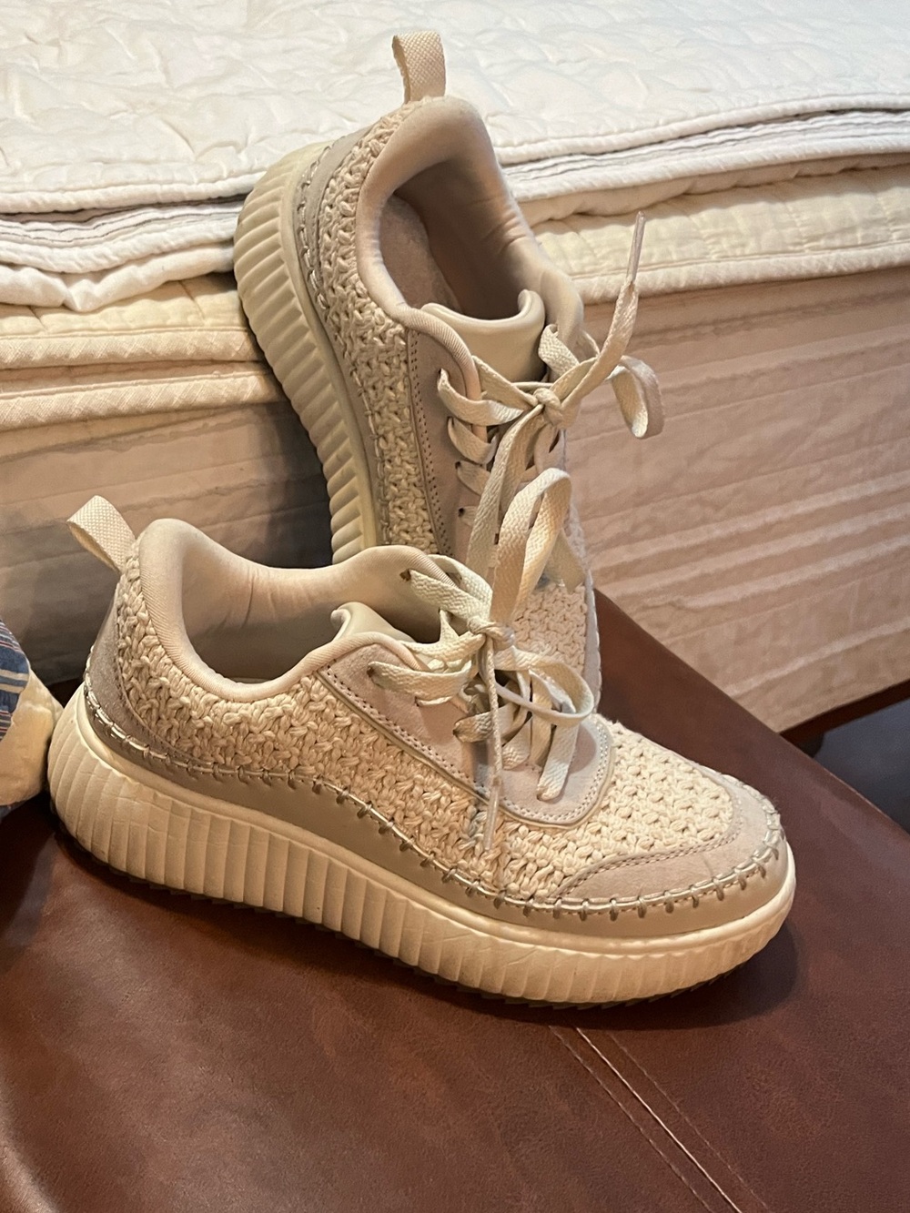 Neutral Woven Platform Sneakers - Cream